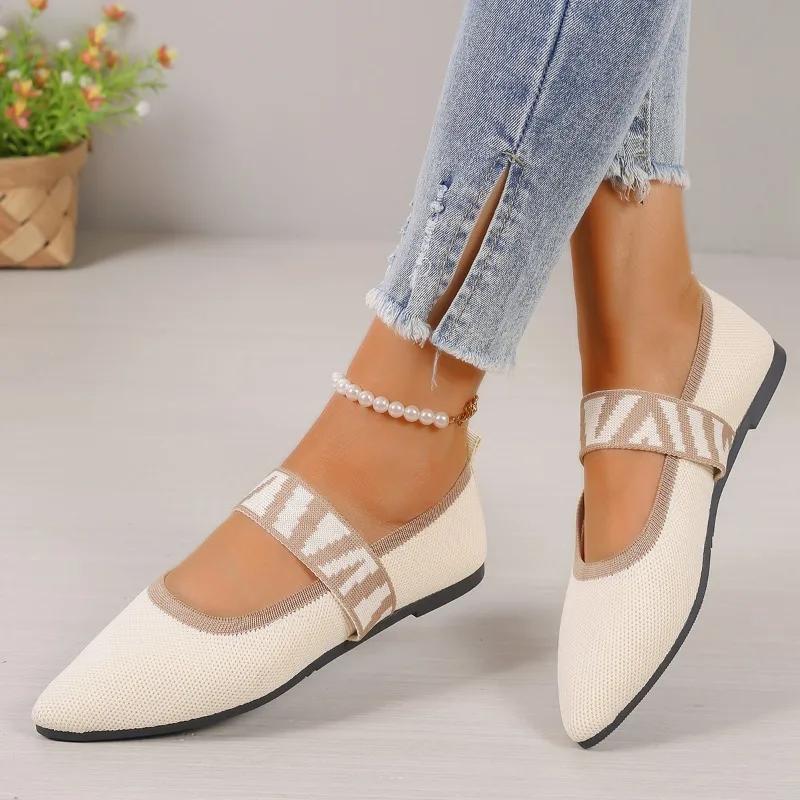 2024 New Hot Selling Women's Shoes Mesh Breathable Pointed Toe Flat Heel Shallow Mouth Comfortable Women's Shoes Zapatos Mujer