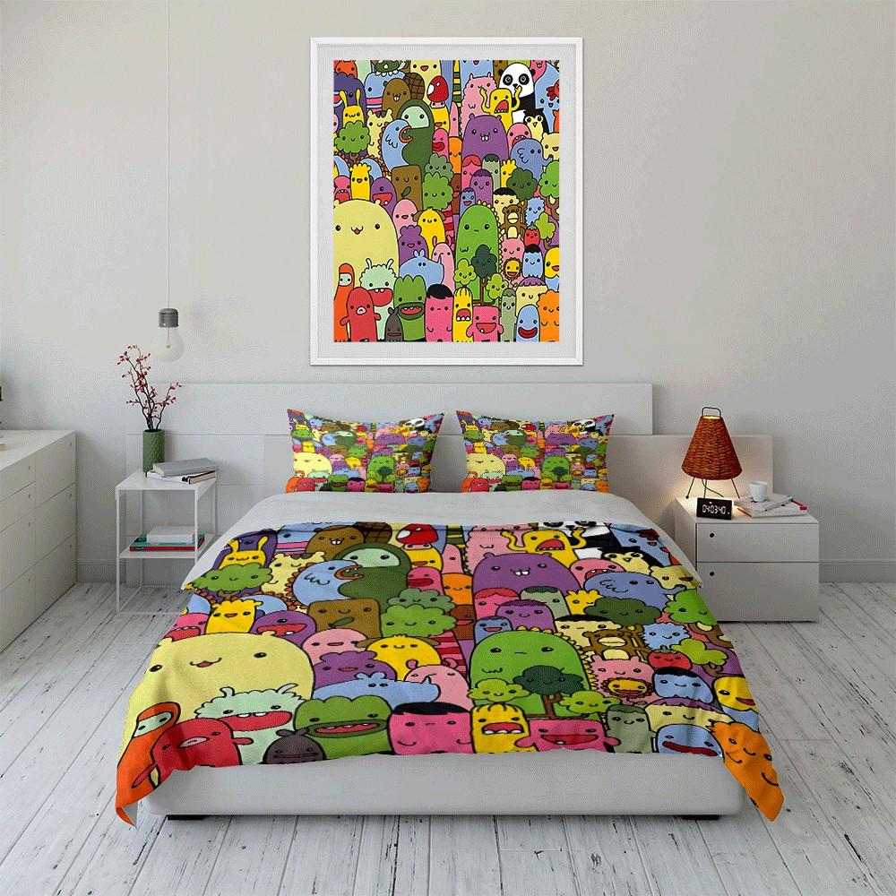 Colorful Cartoon Characters Set – Decoration and Art Exquisite three-piece bedding set gift for kids and adults