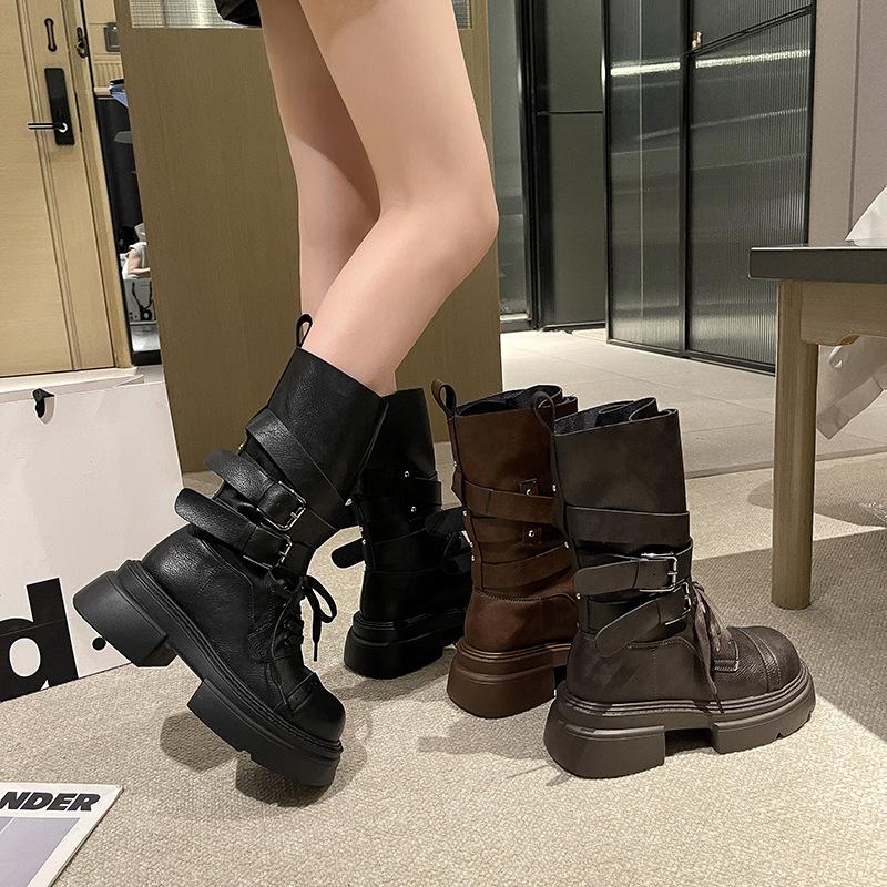 Women's retro not tired feet Martin boots - comfortable soft elastic trend non-slip wear chic hundred outstanding height increase shoes