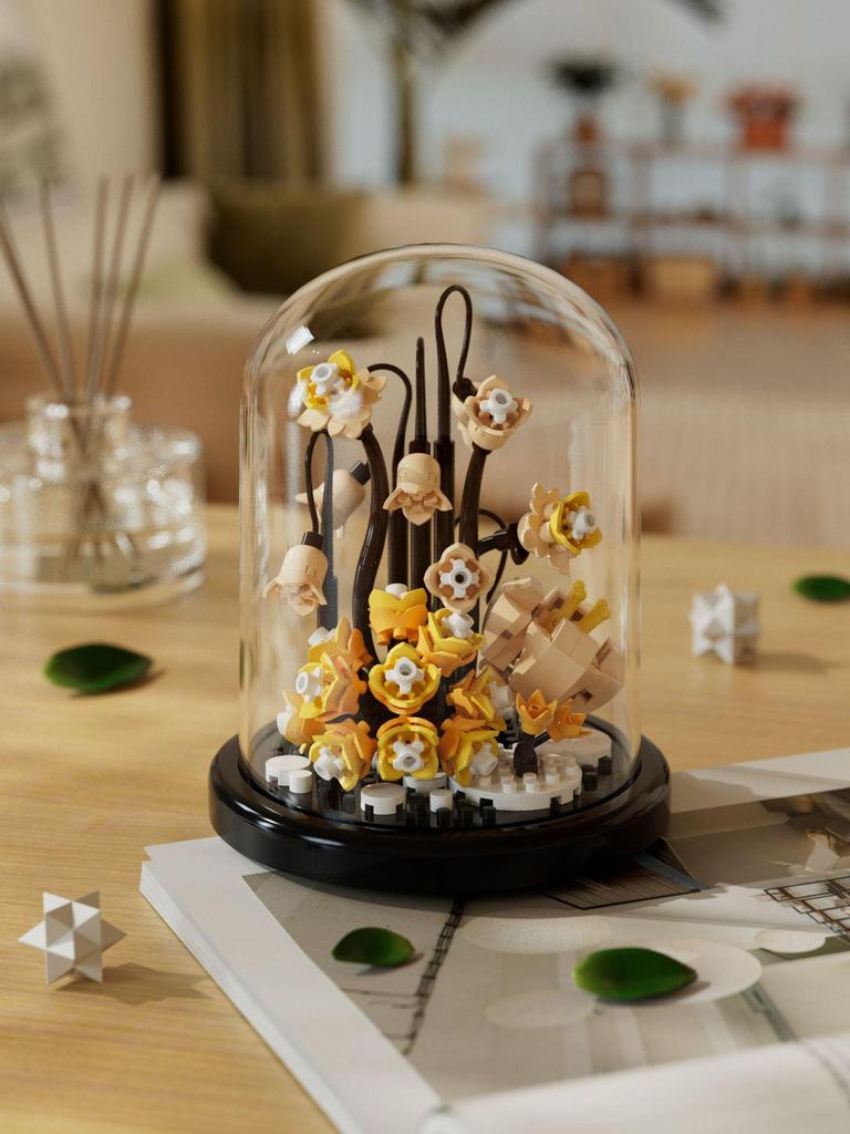 Kompatybilna z Lego Osłona Przeciwkurzowa Klocki Budowlane Doniczka z Hibiskusem - Zabawka do Składania dla Dzieci na Walentynki