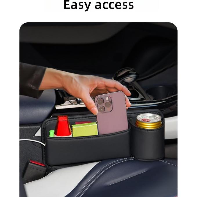 2024 New Seat Car Leather Cup Holder Bag, Adjustable Car Seat Storage Box, Filler Organizer with Cup Holder for Phones Glasses Keys Cards (Driver