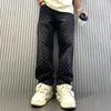 High-Street Trendy Cross Jacquard Print Loose Wide-Leg Jeans