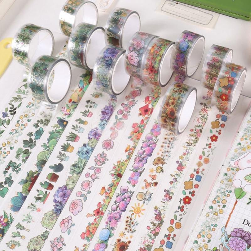 12 Rollen Blumendrahtband 15mmX2M Dekoband Ästhetisches PET-Band für Scrapbooking Journal Notizbuch Album Handyverpackung