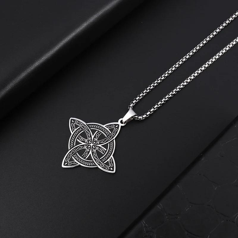 Silver Stainless Steel Witch Knot Pendant Necklace Celtic Knot Lucky Jewelry Christmas Gift for Friends Family