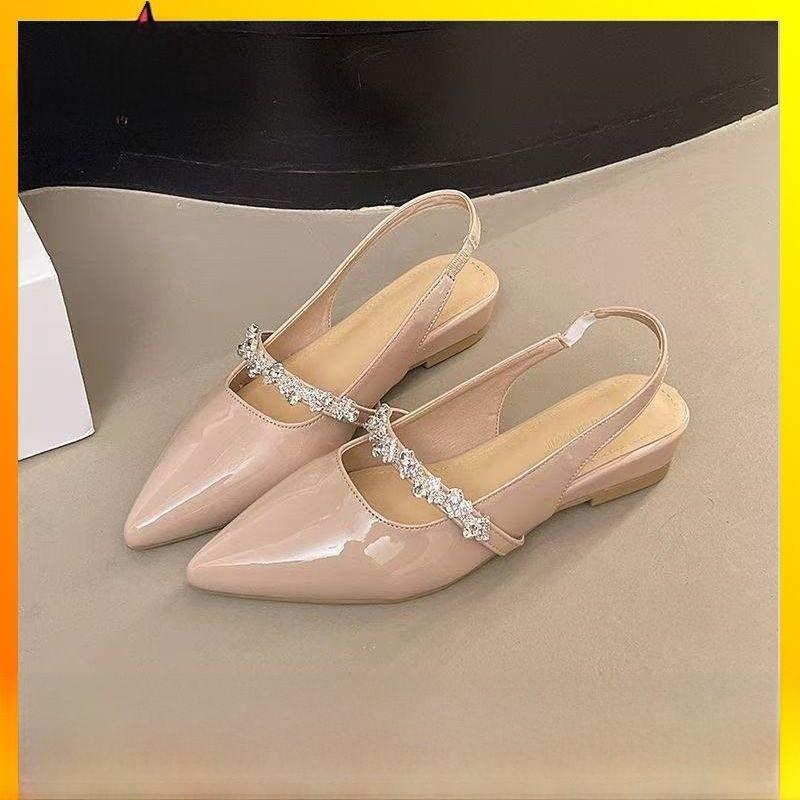 Summer Womens Flat Shoes With Pointed Head Design And Rhinestone Decoration For Casual Wear