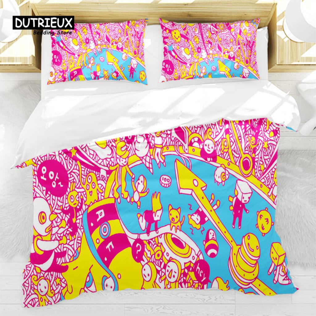 Abstract Art Painting Duvet Cover Colorful Cartoon Pattern Bedding Set Microfiber Quilt Cover Twin Full For Kids Girl Teen Decor