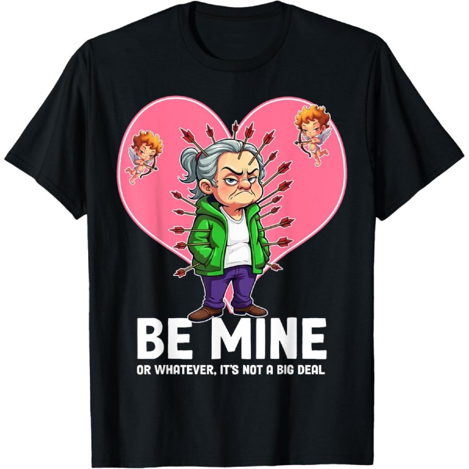 Funny Valentine Grumpy Girl Be Mine Or Whatever Cupids Arrow T-Shirt S