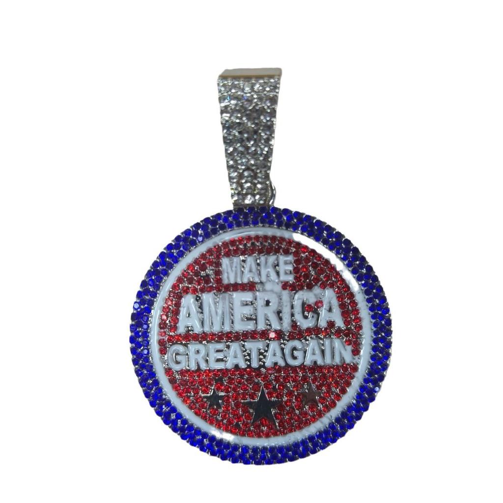 Europe and America's Popular Round Brand Make America Create AGAIN Letter Alloy Color Diamond Pendant Men's Necklace