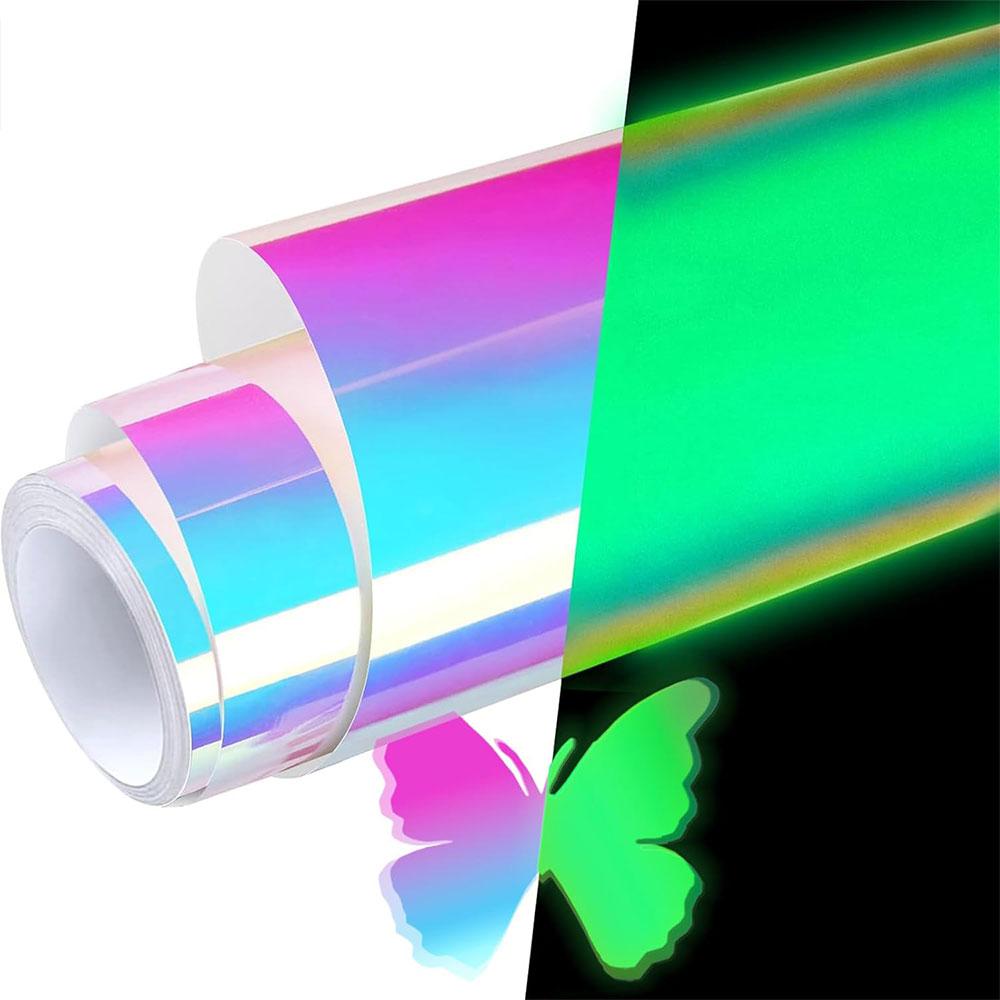 10pc Holographic Glow in Dark Adhesive Vinyl DIY Luminous Film for Birthday Gift Festival Craft Party Decor Blue to Green Effect