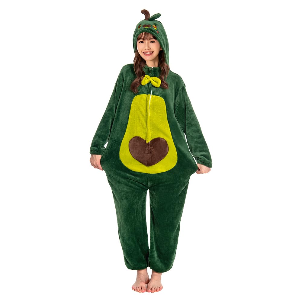 OLAOLA Avokádové Kigurumi Pyžamo, Jídlo, Ovoce, Zelenina, Halloweenský Kostým, Dospělý, Roztomilý, Legrační, Teplý, Nadýchaný, Domácí oblečení, Párty, Ochrana proti chladu (L)