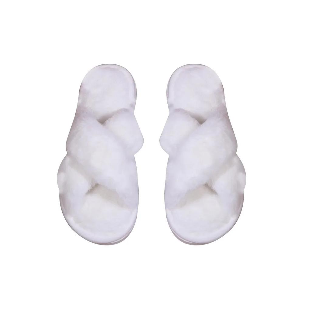 Fashion Cross opening spring and autumn home anti slip flat bottomed couple style fashionable and simple open toed hairy slippers