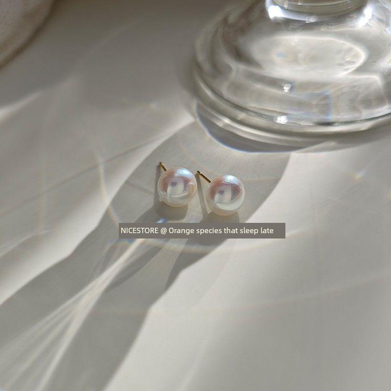 

Late Sleep Orange Stripes Pink Light Stud Earrings Ins Female Pearl 10mm(Pair of silver needles)