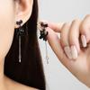 Silver Needle Cute Cat & Bow Asymmetrical Drop Earrings for Women - Sweet Japanese Korean Design