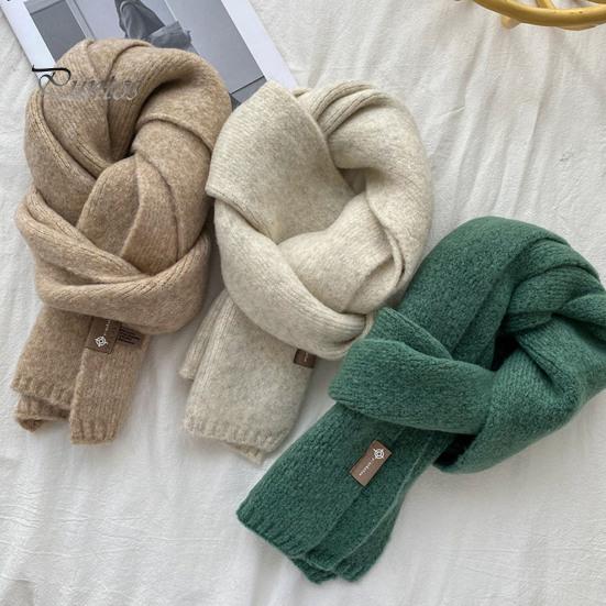 Women Scarf Winter Windproof Solid Color Soft Thick Knitting Keep Warm Cozy Unisex Korean Style Men for Outdoor