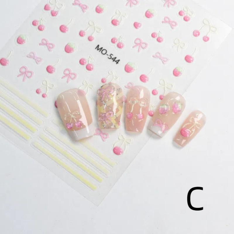 

Наклейка для ногтей «Сладкая вишня с бантиком» Ультратонкий самоклеящийся слайдер Летняя наклейка для нейл-арта Украшение DIY Аксессуары для маникюра C