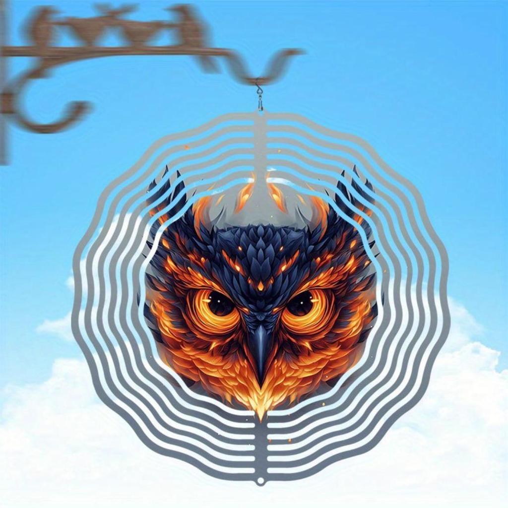 Flame Eagle Mandalala Wind Chime 2D Printed Metal Decor for Outdoor Garden Balcony Vibrant Orange Blue Feathers Handcrafted Eagle Design
