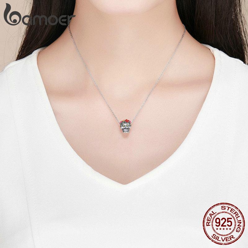 Bamoer Halloween Collection 925 Sterling Silver Flower Skull Charms Colorful Enamel Beads