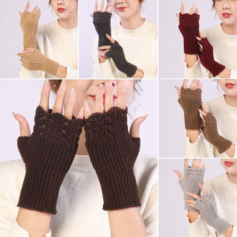 Women Girls Elastic Candy Color Arm Warmers Fingerless  Mittens Thick Warm Knitted Gloves
