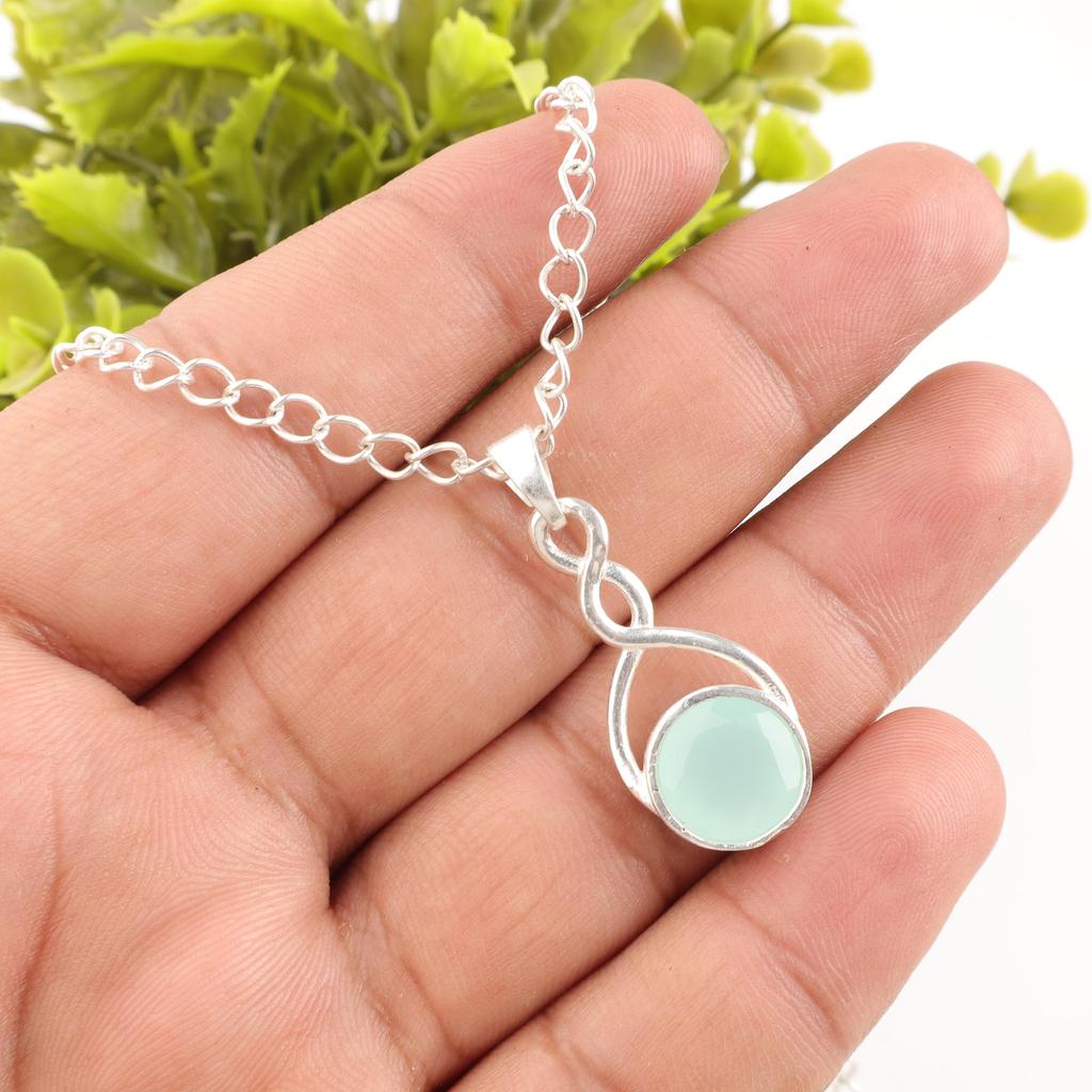 Aqua kalsedon Håndlagde edelstenssmykker, 925 sterling sølv anheng Unik design smykker, For kvinner