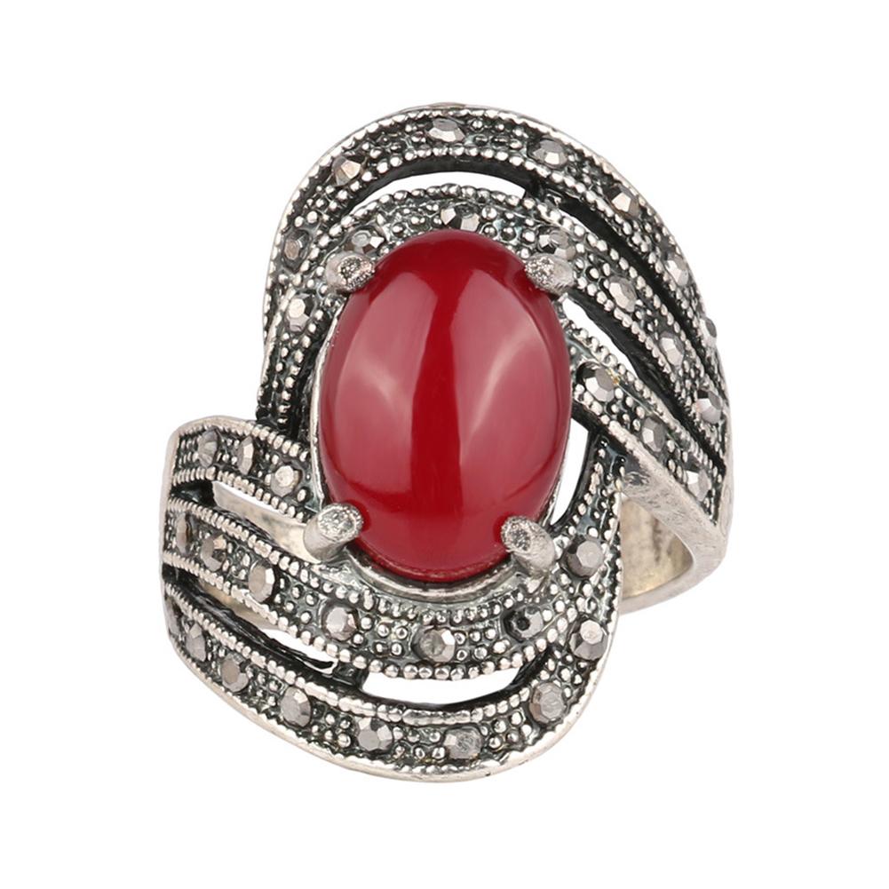 Elegant Inlaid Artificial Gemstone Finger Ring Vintage Party Women Jewelry Gift