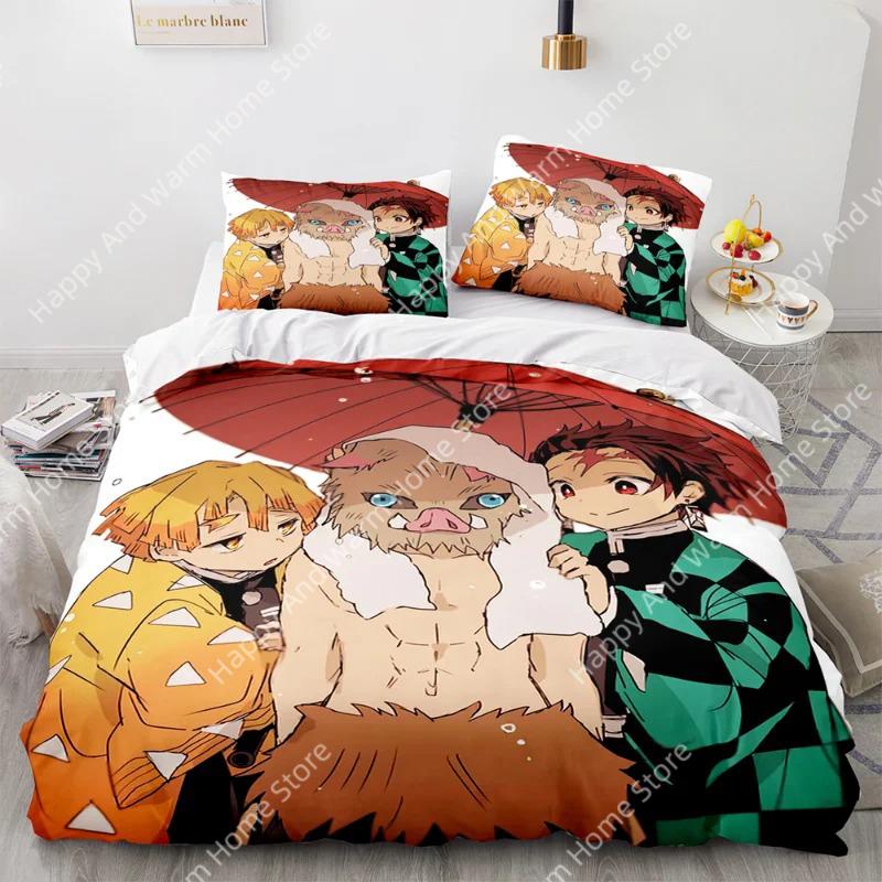 Demon Slayer 3D Beding Set Anime Soft Duvet Cover Pilowcases Single Twin Ful Quen King-Sized Dimensionsd Dimensions Home Decor Quilt Pilowcase Young