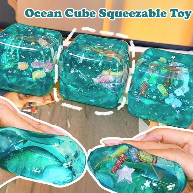 Blue Ocean Cube Stress Balls Squishy Maltose Cube Slow Rise  Squeeze Toy, Sensory Anti-Stress Toy For Adults Anxiety Relief Gift