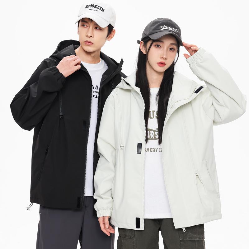 Casual Outdoor Hooded Windbreaker for Couples: Stylish, Three-Proof, Teen Mountaineering Jacket