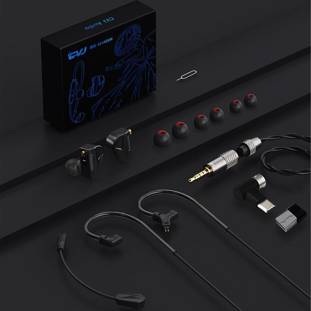 Wired Gaming Earphones 10mm Moving Coil Balanced Armature Dual Driver Inline with Mic Monitoring CVJ-Assassin + 3.5mm/Type-C/USB Multi-Interface