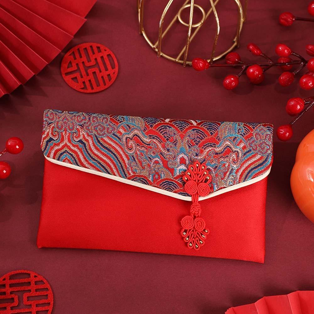 New Year Blessing Words Brocade Red Envelope Brocade Cloth Tassel New Year Money Bag  Party Gifts