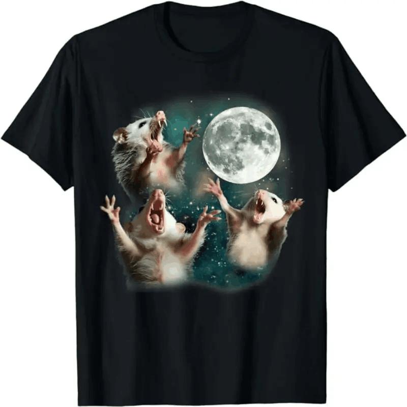 

ZYXZ Summer Hot Americans: Three Negative Moon Trio, Opossum Funny, Weird Cursed Meme Design Casual T-Shirt 77899 4XL