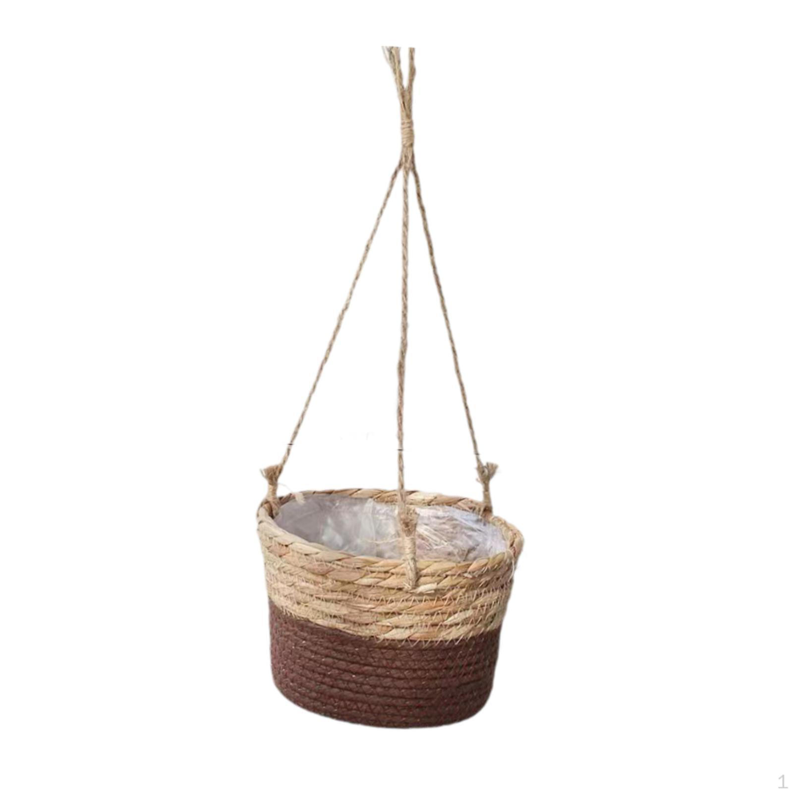 Woven Rattan Baskets Home Decorative Flower Pot Practical Outdoor Hanging Brown