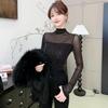 2025 Korean Style Black High Neck Mesh Slimming Long Sleeve Women's Top
