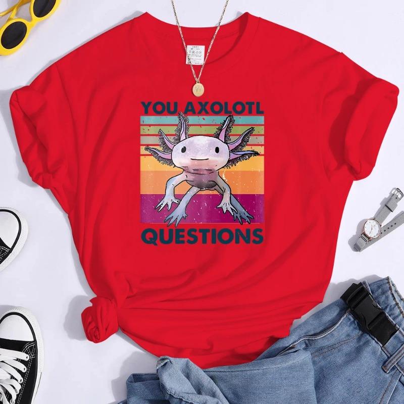 Funny I Axolotl Questions Print T-shirt Women Men Casual Graphic Print Tshirt Cute Salamander Print Tshirts Cool Shirts
