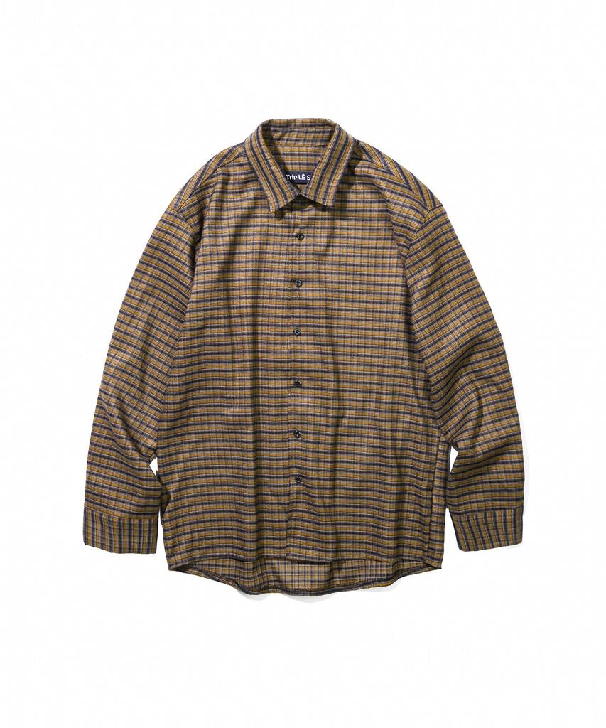 TRIP LE SENS Fine Wool Classic Check Shirt_Gray Brown