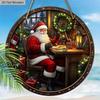 Rustic Wooden Christmas Sign with Santa Claus Pattern - Navidad Round Wreath Sign for Yard Door Wall Hanging Decor - Ideal Christmas Decoration