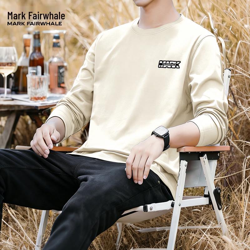MARK FAIRWHALE Men's Pure Cotton Round Neck Long Sleeve T-Shirt