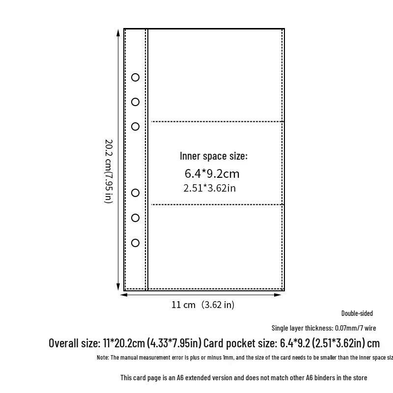 A6 6-Hole Loose-Leaf Transparent Album Pages, 1/3/Single Grid, for Polaroid, Bills, Small Cards.