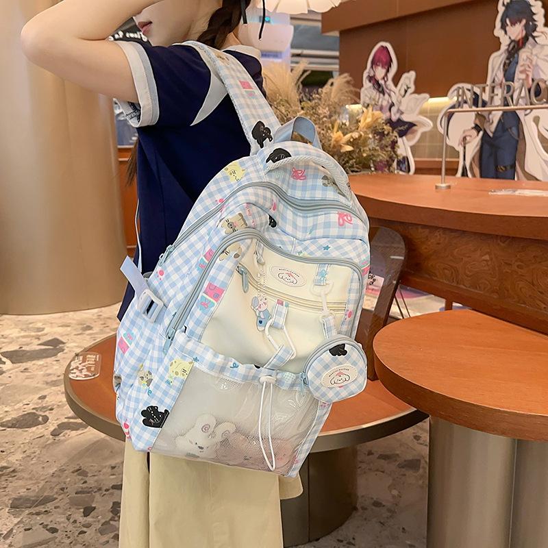 Schoolbag Japanese cute girl milk whirring mini backpack female Korean version dopamine plaid cartoon small bar pain bag
