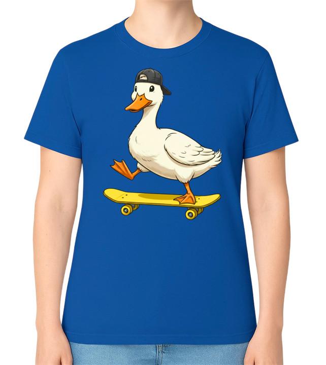 Skateboarding Duck Funny Cartoon Skater Graphic Unisex T-Shirt S
