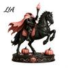 Fantasy Myth Legend Statue Headless Torch Knight Figurine with Horse Pumpkin, Gothic Pink Resin Spooky Desk Accessory for Halloween Mantel Tabletop