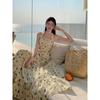 Seaside Vacation Long Dress Mori Sweet Temperament Printed Sleeveless Neck Dress Women's Casual Big Backless A-shaped Dress