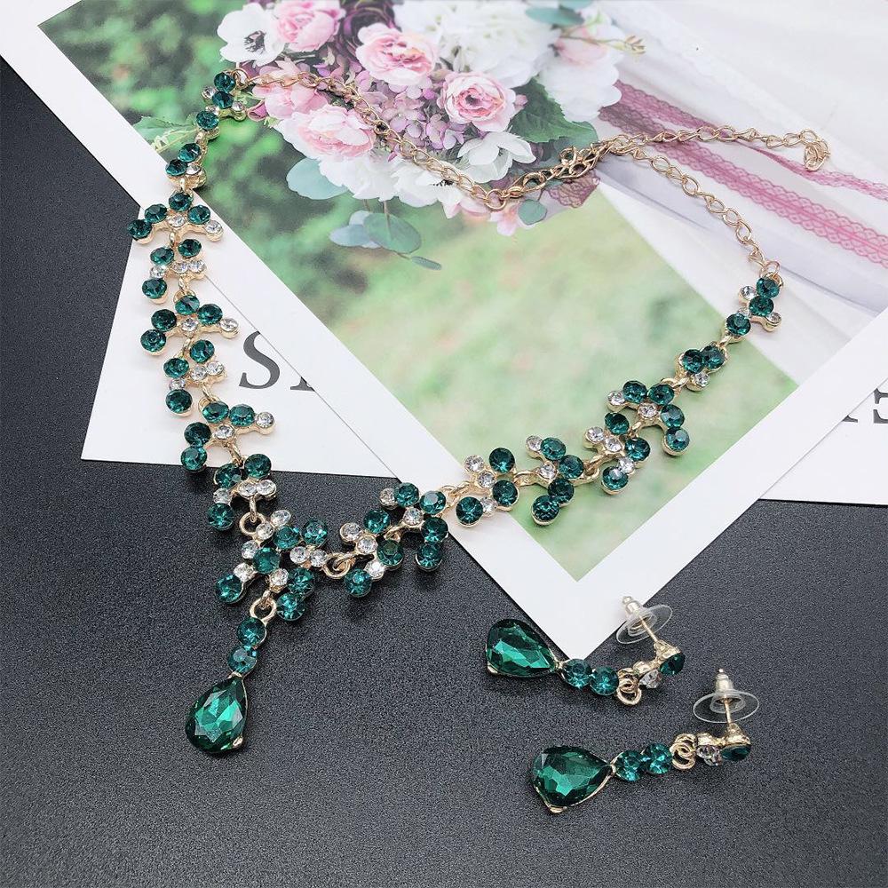 Bridal Jewelry Green Crown Necklace Earrings Three Piece Suit Wedding Dress Wedding Accessories