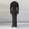 European-Style Rhinestone Beaded Slim Fit Evening Gown with Long Sleeves
