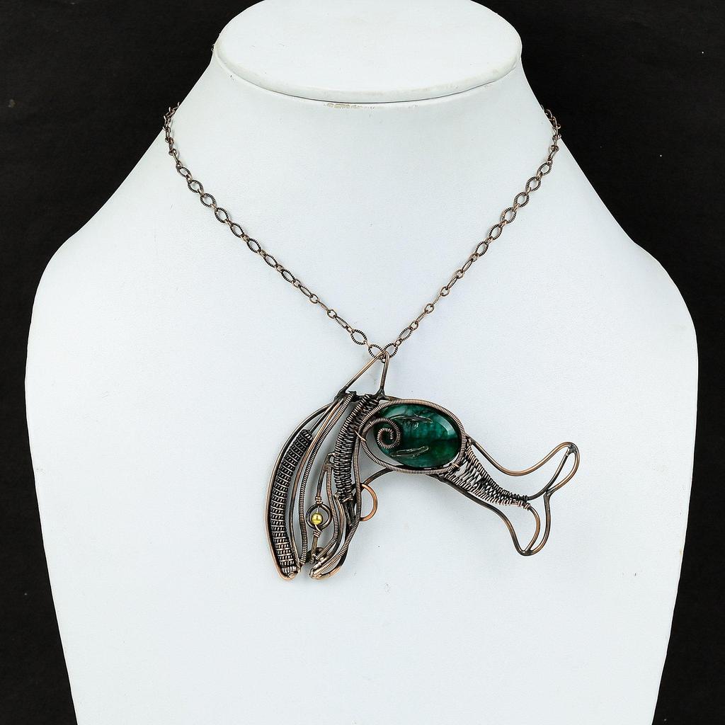Facettierter sambischer Smaragd Anhänger Kupferdraht gewickelt Anhänger Antiker Fisch Anhänger Edelstein handgemachter Anhänger Kupferdraht Schmuck Hochzeitsgeschenk