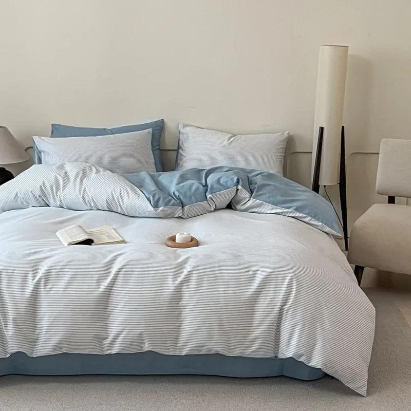 High Quality Grid Printed Flat Sheet Bedding Sets Light Luxury Cotton Soft Quilt Cover Single Double Bed Comfort Set for Adults