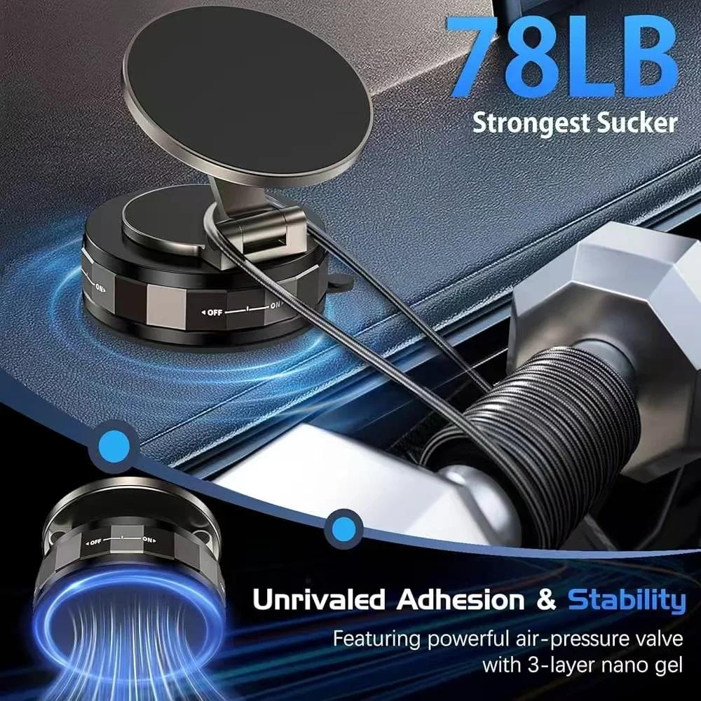 Adjustable & Foldable Magnetic Car Mobile Phone Holder N52 Strong Magnet 360° Rotatable Vacuum Suction Cup Mount for Dashboard