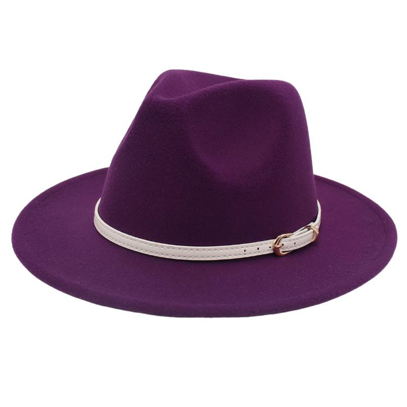 Big Brim Top Hat Women'S Coat With Hat Felt Hat Solid Color Cashmere Jazz Hat