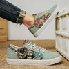 Men's Shoes Summer Breathable Anti Slip Versatile Printed Soft Soled Youth Canvas Oil Painting Original Casual Board Shoe