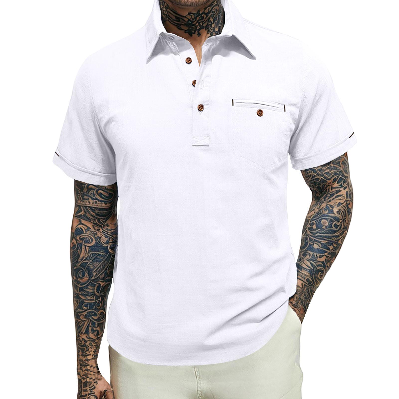 

Мужская повседневная рубашка с короткими рукавами и отделкой пуговицами и лацканами M белый