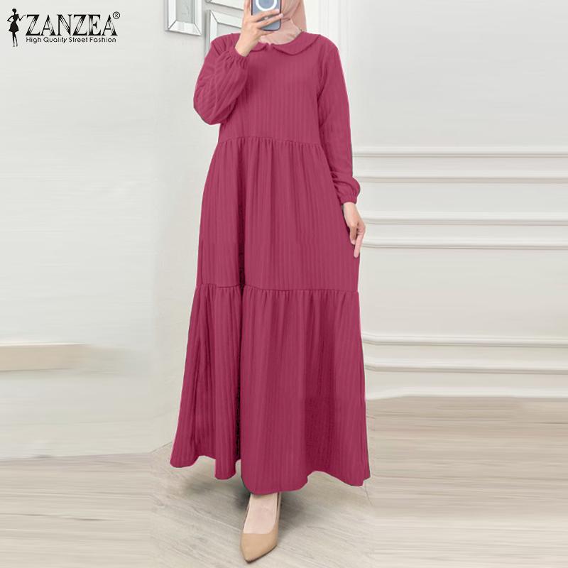 

ZANZEA Женское повседневное свободное длинное платье с отложным воротником и длинными рукавами